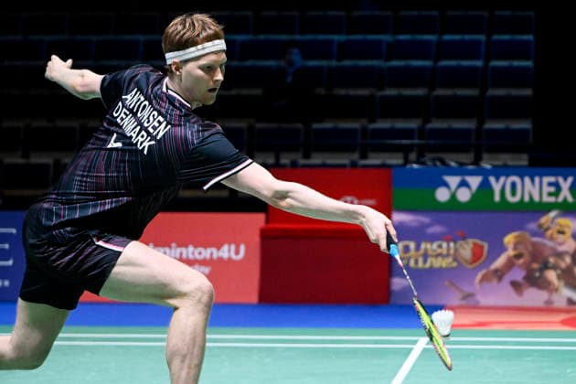 Anders Antonsen of Denmark in action during the badminton Clash of Clans Arctic Open 2026 tournament in Vantaa, Finland, on October 7, 2026. - ANTTI AIMO-KOIVISTO Vantaa Finland EIGruW0-X_E  Copyright: xAnttixAimo-Koivistox EIGruW0-X_E