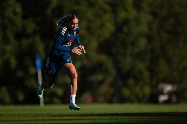 October 7, 2026: Hanna Lundkvist of the Swedish women’s national soccer team during a training session on October 7, 2026 in Stockholm. Photo by Emma Wallskog, BILDBYRAN, code EW EW0716: soccer, football, fotball, World Cup qualifiers, FIFA Women’s World Cup qualifier, training, Sweden, women’s soccer, BBENG  Copyright: EMMAxWALLSKOG BB261007EW033