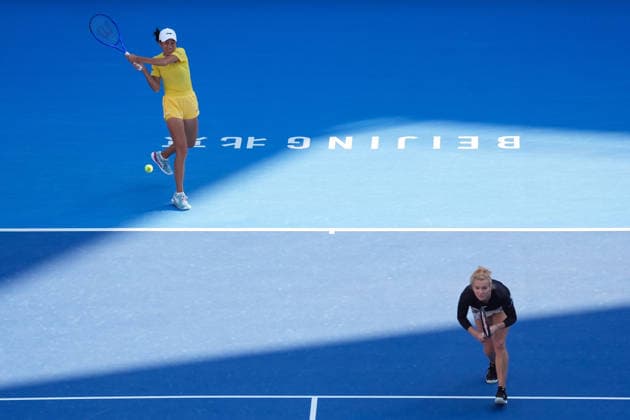 (261007) -- BEIJING, Oct. 7, 2026 -- Katerina Siniakova Zhang Shuai (L) compete during the women s doubles round of 16 match between Katerina Siniakova(the Cezch Republic) Zhang Shuai(China) and Nikola Bartunkova(the Cezch Republic) Maja Chwalinska(Poland) at 2026 China Open tennis tournament in Beijing, China, Oct. 7, 2026. ) (SP)CHINA-BEIJING-TENNIS-CHINA OPEN-WOMEN S DOUBLES (CN) JuxHuanzong 