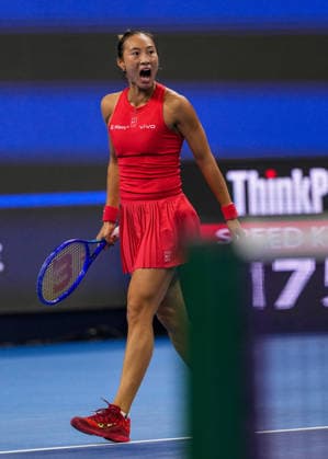 (261007) -- BEIJING, Oct. 7, 2026 -- Zheng Qinwen celebrates during the women s singles fourth round match between Zheng Qinwen of China and Alina Charaeva of Armenia at 2026 China Open tennis tournament in Beijing, China, Oct. 7, 2026. ) (SP)CHINA-BEIJING-TENNIS-CHINA OPEN-WOMEN S SINGLES (CN) SunxFei 