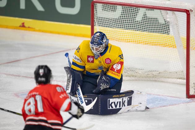 CHL Cologne Sharks vs. Herning Blue Fox, Cologne, October 7, 2026: Mateu Späth (Cologne Sharks), forward, 81; Janis Fecers (Herning Blue Fox), goaltender, 35. CHL: Cologne Sharks vs. Herning Blue Fox on October 7, 2026, at the Lanxess Arena in Cologne, Germany Copyright: xBEAUTIFULxSPORTS AndreasxDickx