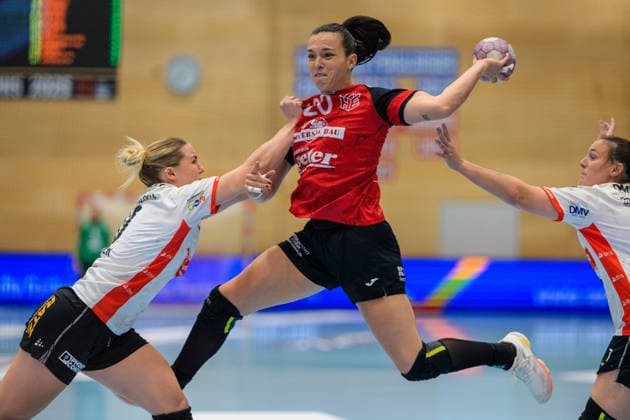 Jana Scheib, Thueringer HC, 20, Diana Doegg Magnusdottir, HSG Blomberg Lippe, 07, Maxi Muehlner HSG Blomberg Lippe, 10 GER, Thueringer HC vs. HSG Blomberg Lippe, Handball, Alsco Women’s Handball Bundesliga, 2026–2027 Season, Matchday 5, Sunday, 7:30 p.m., October 7, 2026 GER, Thuringer HC vs. HSG Blomberg Lippe, Handball, Alsco Women’s Handball Bundesliga, 2026–2027 season, Matchday 5, Sunday, 7:30 p.m., October 7, 2026, Bad Langensalza Copyright: xMartinxHerbstx