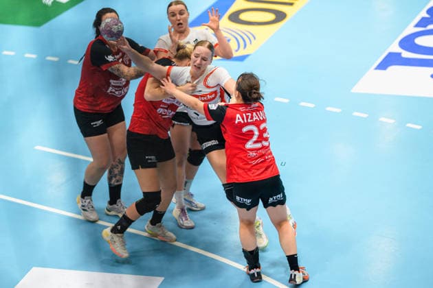 Marcela Arounian, Thuringer HC, 36; Maxi Muehlner, HSG Blomberg Lippe, 10; A. Bra Oddsdottir Hagalin, Thuringer HC, 06, Nieke Kuehne, HSG Blomberg Lippe, 09, Natsuki Aizawa, Thueringer HC, 23 GER, Thueringer HC vs. HSG Blomberg Lippe, Handball, Alsco Women’s Handball Bundesliga, 2026–2027 season, Matchday 5, Sunday, 7:30 p.m., October 7, 2026 GER, Thuringer HC vs. HSG Blomberg Lippe, Handball, Alsco Women’s Handball Bundesliga, 2026–2027 Season, Matchday 5, Sunday, 7:30 p.m., October 7, 2026, Bad Langensalza Copyright: xMartinxHerbstx