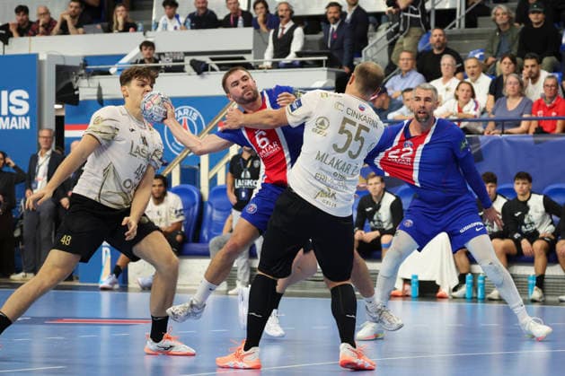 HANDBALL : Paris Saint Germain Vs Celje - Ligue des Champions - 07 10 2026 Luc Steins (Paris Saint-Germain) - Luka Karabatic (Paris Saint-Germain) Vs Lucijan Korosec (Celje) - Ziga Mlakar (Celje) ParisFrance  Copyright: xMichaelxBaucherx