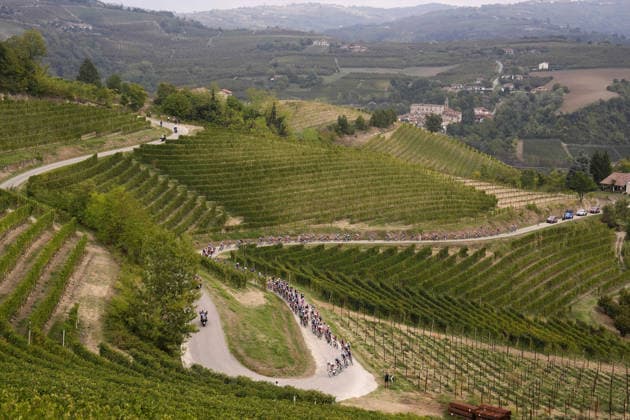 The pack rides during the 110th edition of the Gran Piemonte 2026 a 185 km one day race from Asti to Bra on October 08, 2026, Italy.  Copyright: xFabioxFerrari LaPressex