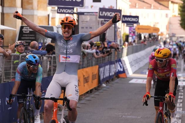 France s Dorian Godon of Netcompany INEOS stage winner during the 110th edition of the Gran Piemonte 2026 a 185 km one day race from Asti to Bra on October 08, 2026, Italy.  Copyright: xLaPresse FabioxFerrarix