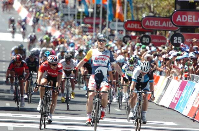 Cycling, Tour Down Under, Andre Greipel celebrates his 100th stage win