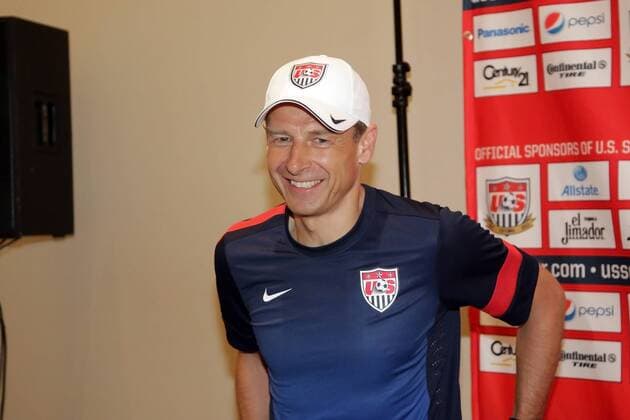 Football, international match, PK with US national coach Juergen Klinsmann