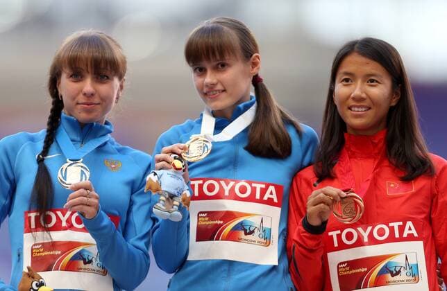 Athletics, World Championships in Moscow, Award Ceremony, Jelena Lashmanova - World Champion 20km Walking