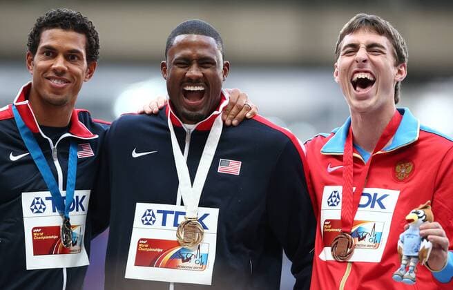 Athletics, World Championships in Moscow, Award Ceremony, David Oliver - World Champion 110m hurdles