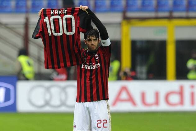 Football, Italy, Serie A, Kaka celebrates his 100th goal for AC Milan