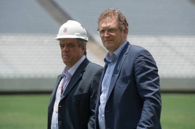 Football, Preview World Cup 2014, FIFA Secretary General Valcke visits stadium construction site in Sao Paulo