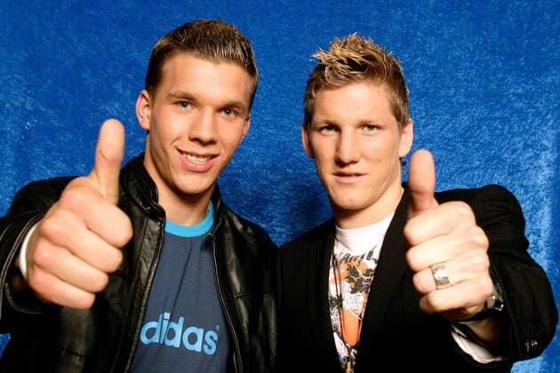 Football, Bastian Schweinsteiger and Lukas Podolski in the national team