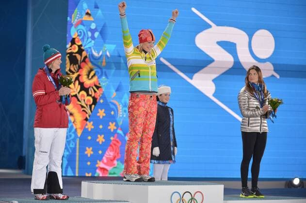 Sochi 2014, Alpine Skiing, Women, Super Combined, Award Ceremony Olympic Champion Maria Hoefl Riesch