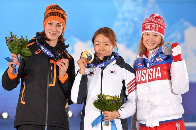Sochi 2014, Speed Skating, 500m, Award Ceremony with Olympic Champion Lee Sang Hwa