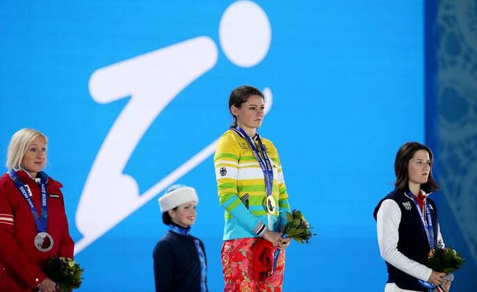 Sochi 2014, Ski Jumping, Women, Normal Hill, Award Ceremony with Olympic Champion Carina Vogt