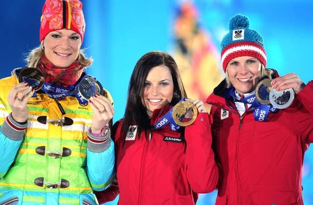 Sochi 2014, Alpine Skiing, Super-G, Women, Award Ceremony with Olympic Champion Anna Fenninger