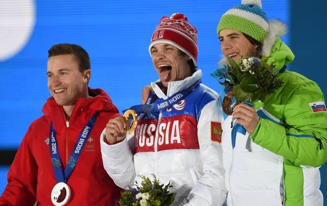 Sochi 2014, Snowboard, Parallel Giant Slalom, Men, Award Ceremony with Olympic Champion Vic Wild