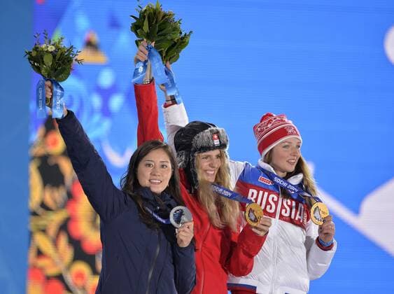 Sochi 2014, Snowboard, Parallel Giant Slalom, Women, Award Ceremony with Olympic Champion Patrizia Kummer