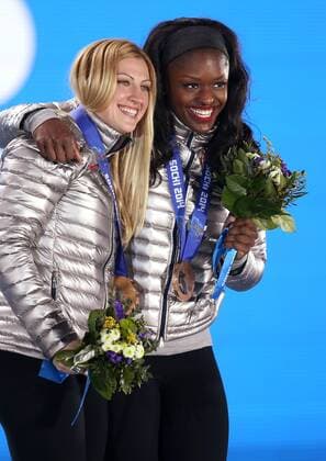 Sochi 2014, Bobsleigh, 2nd Bobsleigh Ladies, Award Ceremony with Olympic Champions Kaillie Humphries Heather Moyse