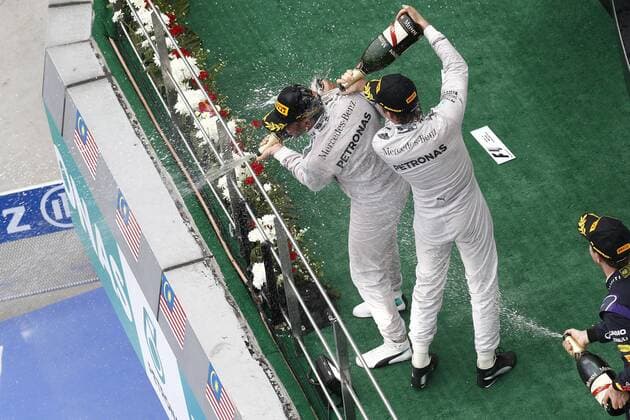 Motorsport, Formula 1, Malaysian GP, Mercedes celebrates double victory