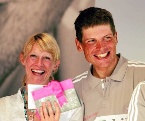 Cycling, Jan Ullrich with girlfriend Sarah Steinhauser at the T Mobile Team reception in Bonn City Hall