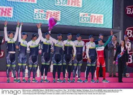 Cycling, Giro d Italia, Orica wins team time trial, Svein Tuft first leader
