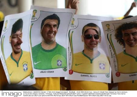 FIFA World Cup 2014, Brazil fans dressed up as Panini stickers