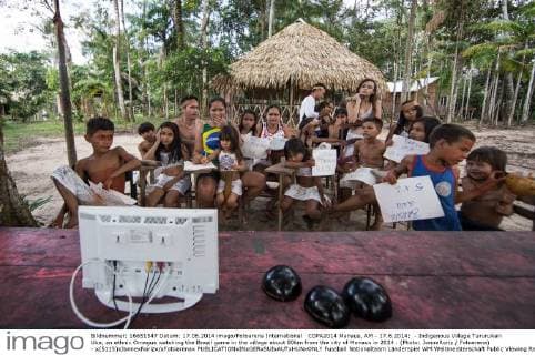 FIFA World Cup 2014, In Tururukari Uka village, local Omagua watch Brazil - Mexico