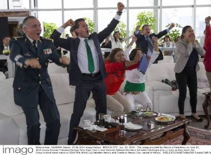 FIFA World Cup 2014, Croatia - Mexico, President Enrique Pena celebrates Mexico's victory