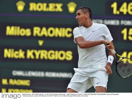 Tennis, Wimbledon, quarter-finals, Milos Raonic defeats Nick Kyrgios