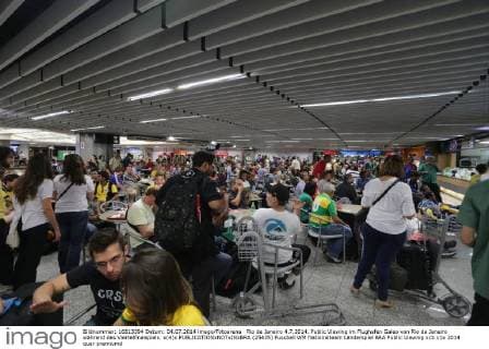 FIFA World Cup 2014, quarter-finals, Brazilian fans watch the match at Rio airport