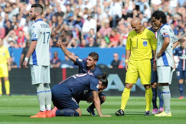 Football, France, Ligue 1, Ibrahimovic injured - Paris Saint-Germain - SC Bastia