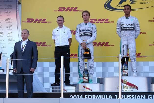 Motorsport, Formula 1, Russian GP, Victory Ceremony with Vladimir Putin