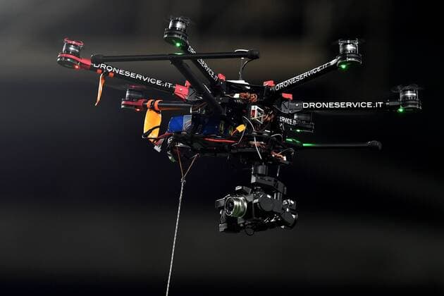 Football, Italy, Serie A, Drone with Lumix camera takes pictures at AS Roma - Juventus Turin match