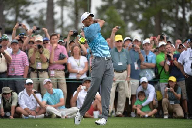 Golf, US Masters, Tiger Woods and Bubba Watson practice round