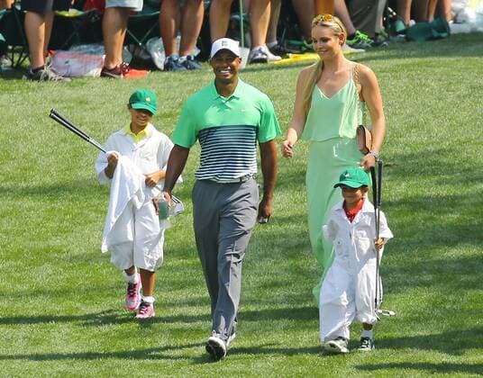 Golf, Masters in Augusta, Tiger Woods with his children and girlfriend Lindsey Vonn