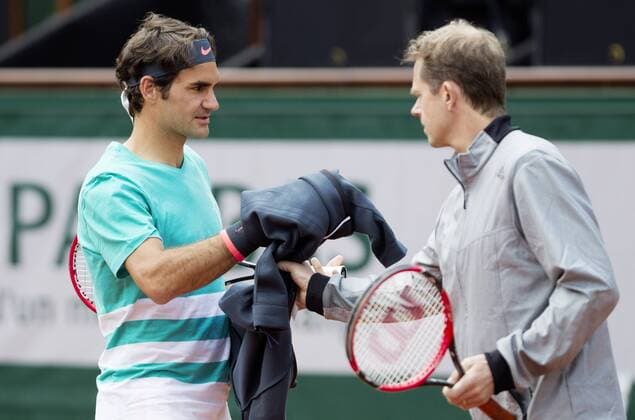 Tennis, Grand Slam, French Open in Paris, Training Roger Federer with Coach Stefan Edberg