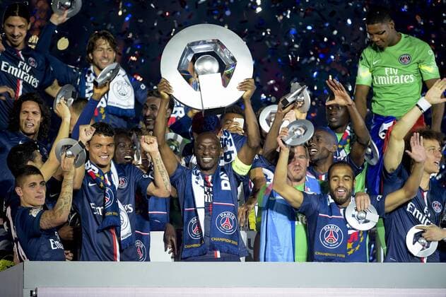 Football, France, Ligue 1, Paris St Germain, PSG celebrate 5th French championship