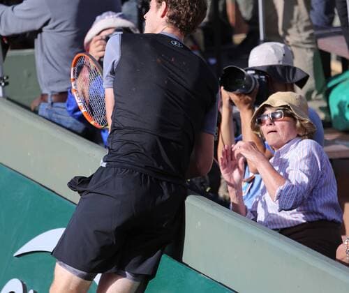 Tennis, French Open, Andy Murray crashes into the side rail - but wins anyway