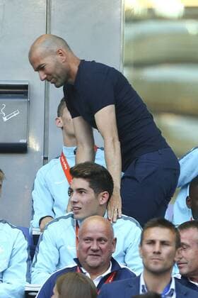 Football, International match, Zinedine Zidane in the stands during the match France - Belgium