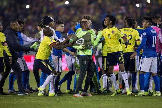 Football, Copa America, Brazil - Colombia, scuffles during the match and off the pitch