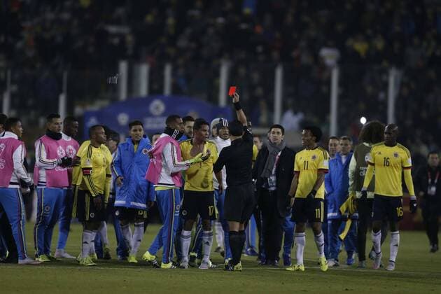 Football, Copa America, Brazil - Colombia, Red for Neymar Jr and Carlos Bacca after scuffle