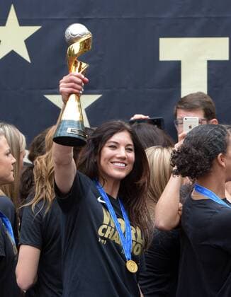Football, Women, World Cup, US national players celebrate their victory in L.A.