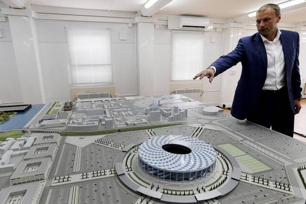 Football, World Cup 2018, Model of the Lokomotive Stadium in Nizhny Novgorod