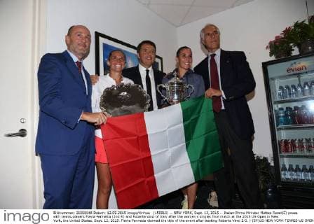 Tennis, Flavia Pennetta and Roberta Vinci are visited by Matteo Renzi in the Players Area after the US Open Final