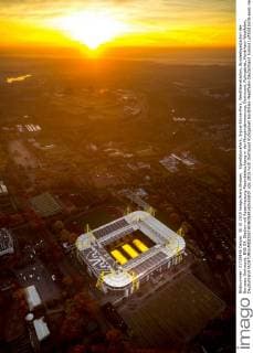 Football, Borussia Dortmund, Signal-Iduna-Park, aerial shots at dawn