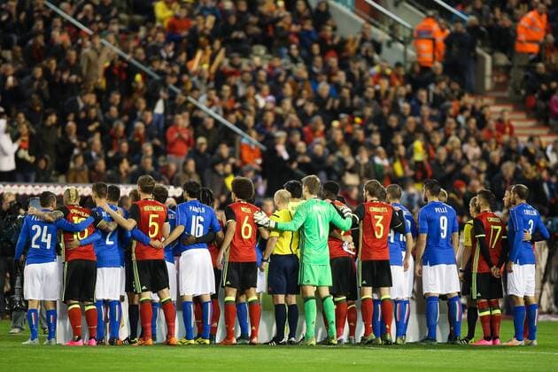 Football, International match, Belgium - Italy, Minute's silence in memory of the Heysel disaster