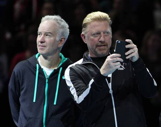 Tennis, ATP final in London, Boris Becker documents with his mobile phone camera