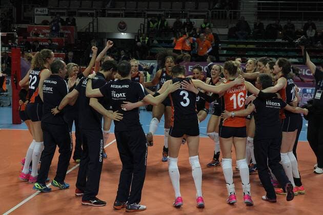 Volleyball, Olympic Quali Women, Netherlands celebrate victory over Croatia